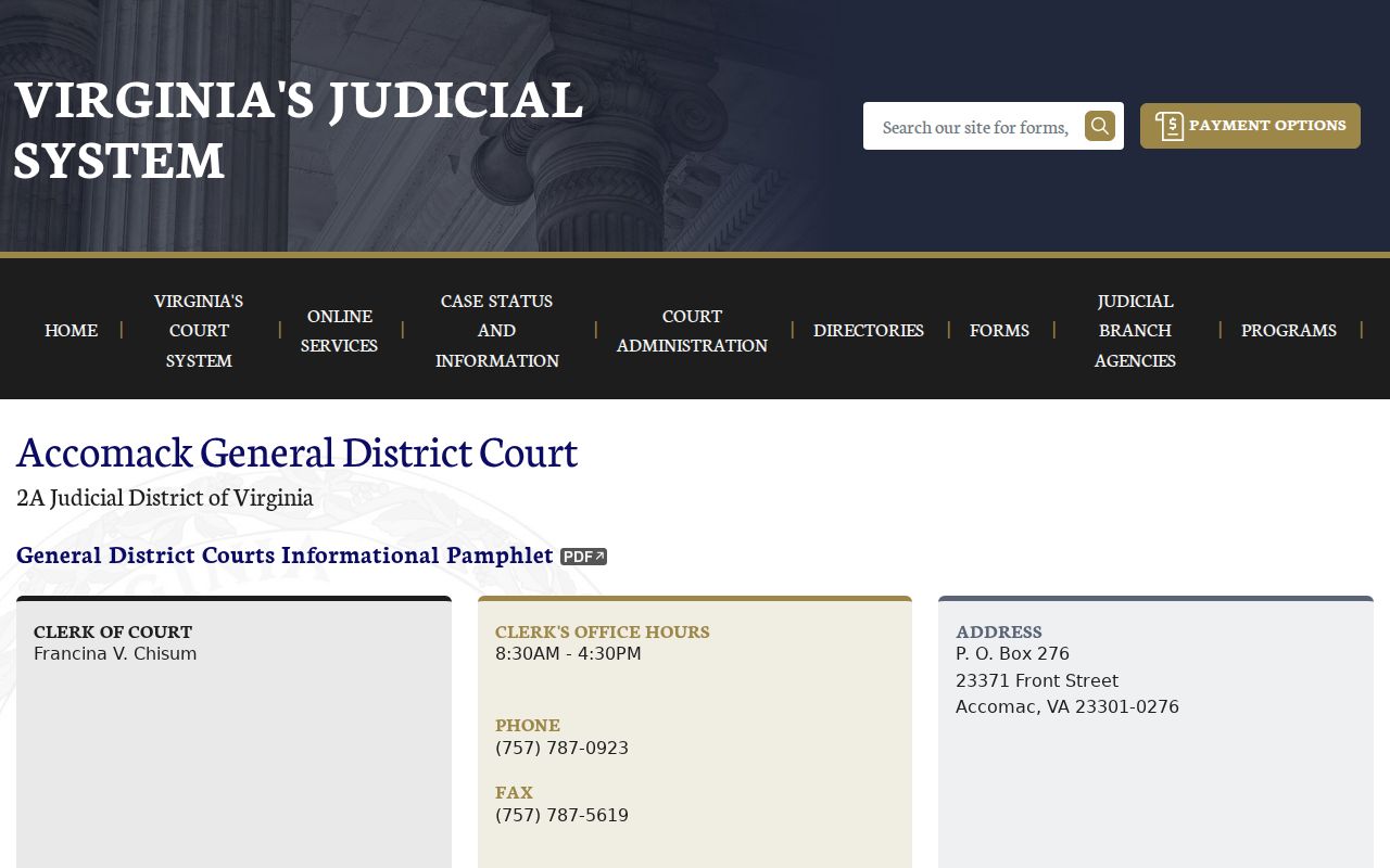 Accomack County bench warrant process, General District Court schedule