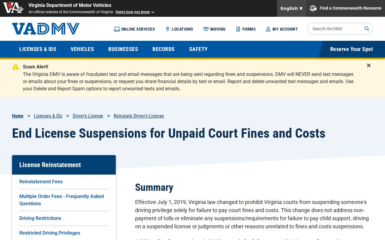 Accomack County traffic warrant and current Virginia unpaid-fines rule