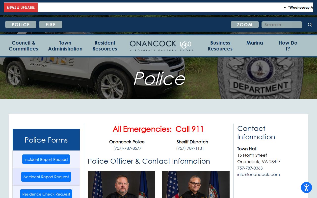 Accomack County warrant records, Onancock Police contact page